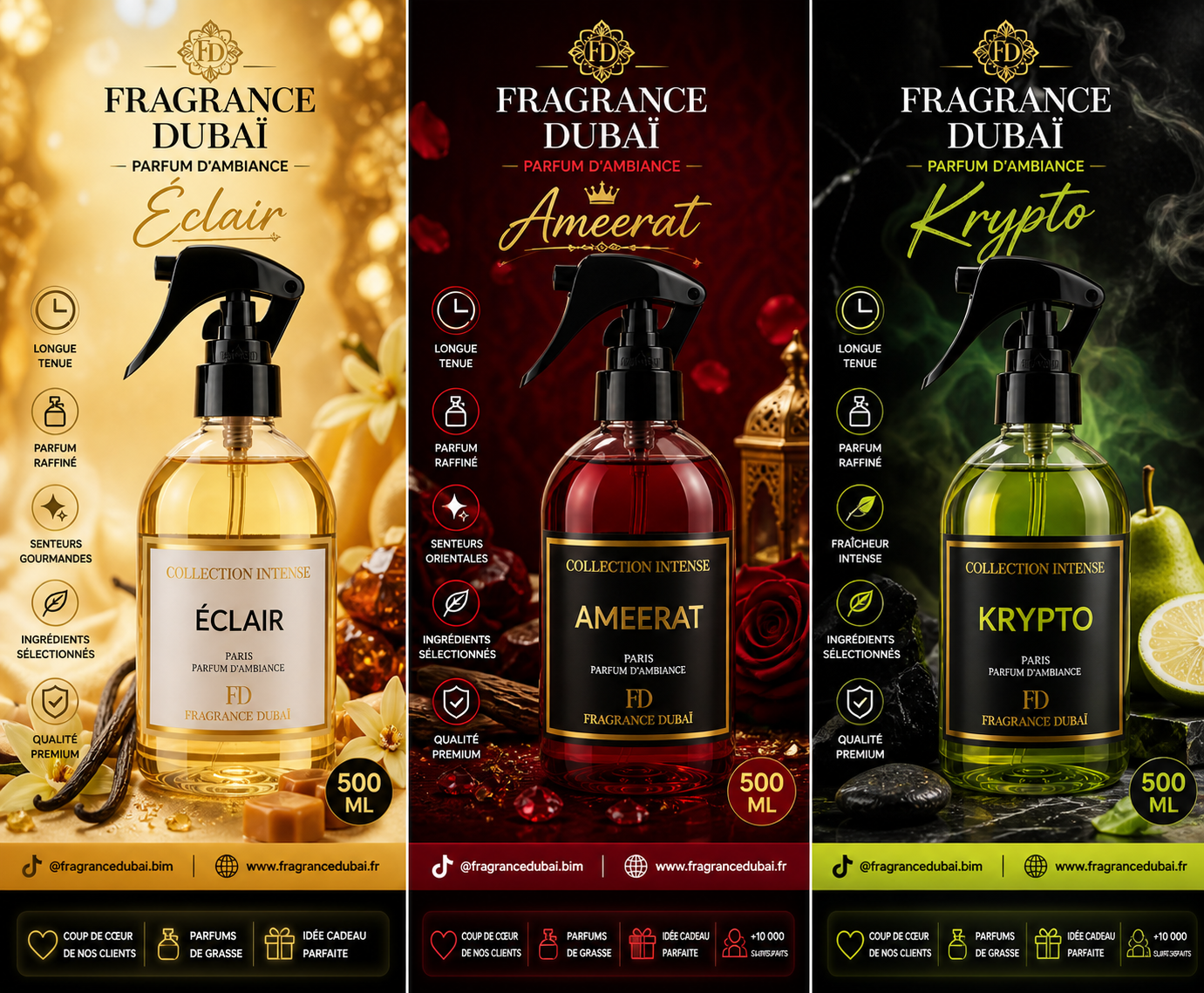 Parfum d’ambiance Fragrance Dubaï 250ml – Collection gourmande & orientale