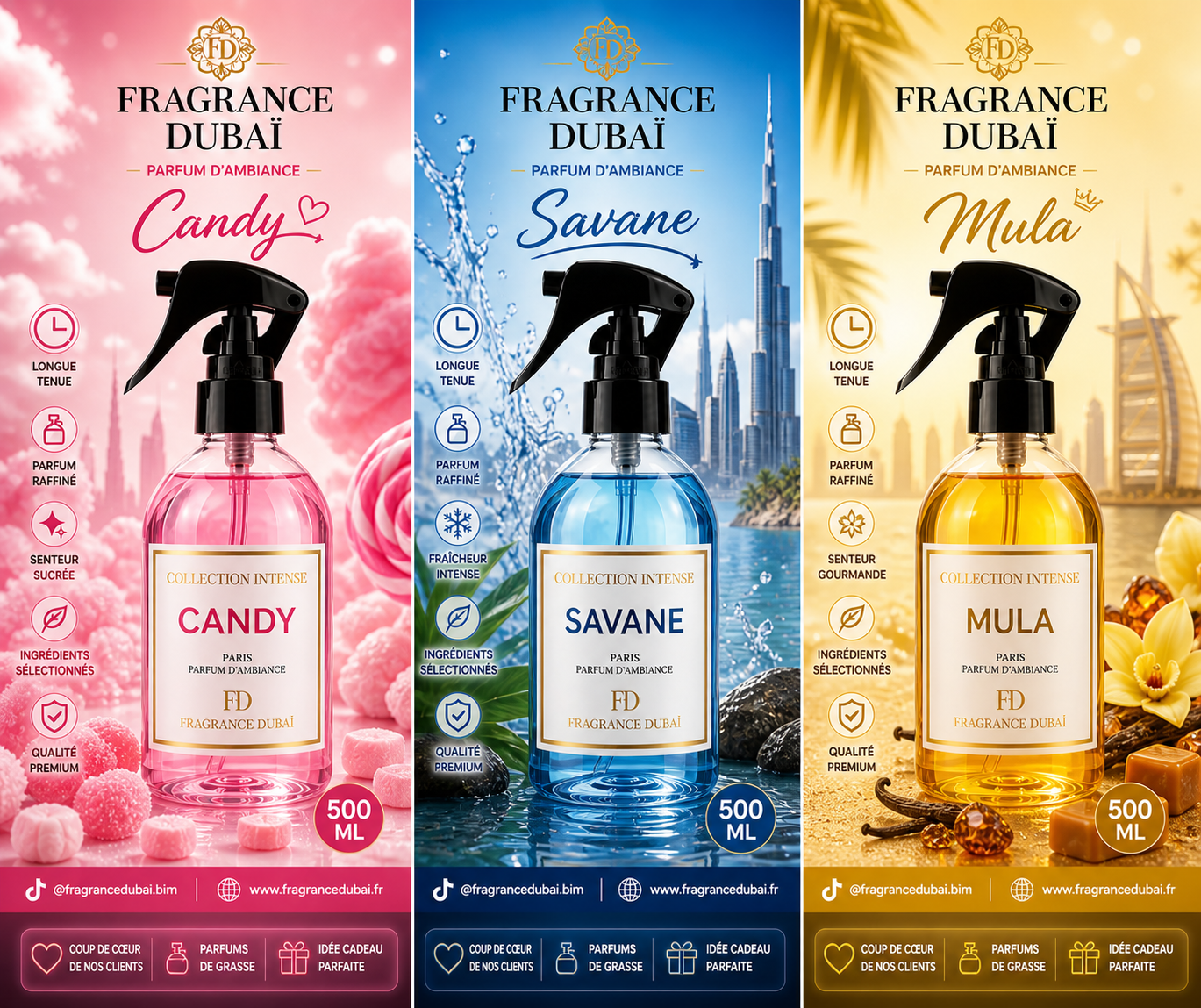 Parfum d’ambiance Fragrance Dubaï 250ml – Collection gourmande & orientale