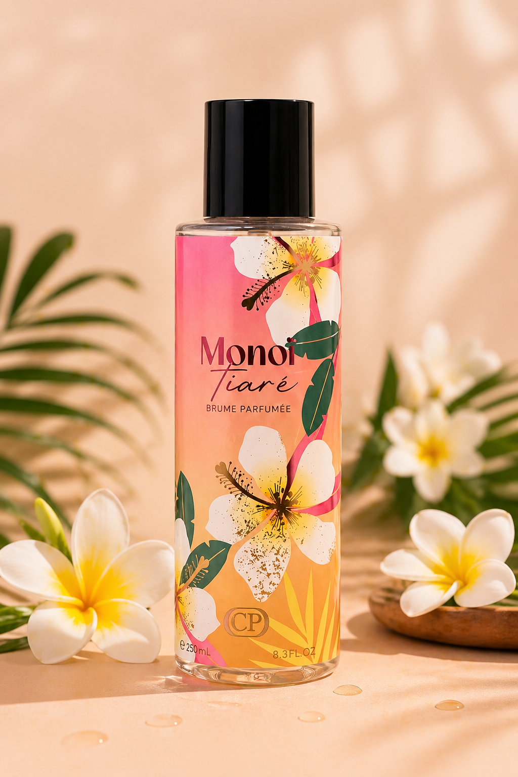 Brume parfumée Monoï Tiaré – parfum Dubaï floral solaire – corps & cheveux 250ml