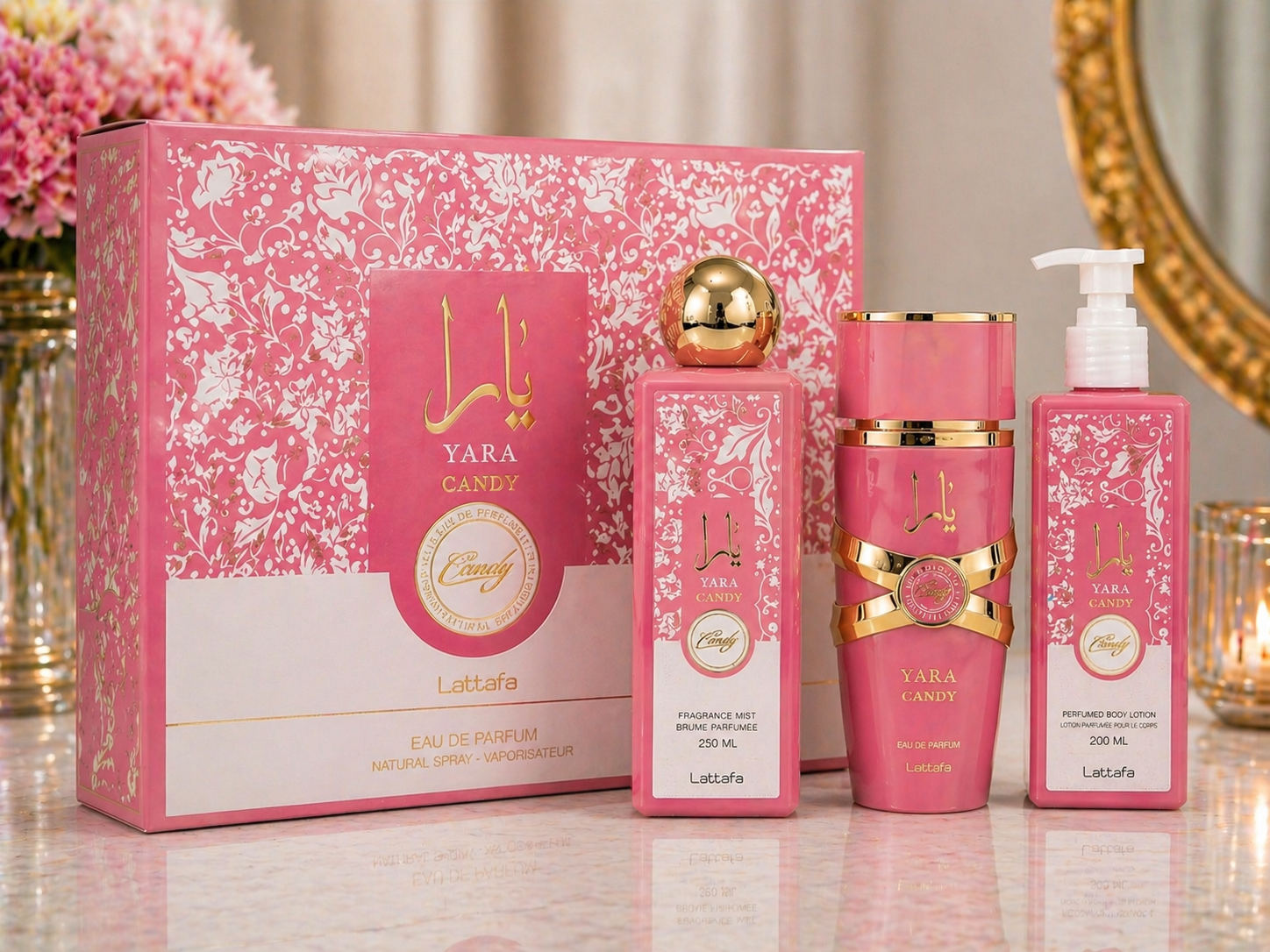 Coffret Yara candy Lattafa – Parfum + Brume + Lotion 🤍 Élégant & Doux